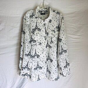 Karl Lagerfeld Women's Plus 3X Button Up Blouse Tunic Paris Eiffel Tower Paris
